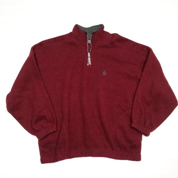 Vintage Snow Fleece by Bugle Boy Burgundy Red 1/4 Zip Fleece Pullover Mens L - Picture 1 of 4